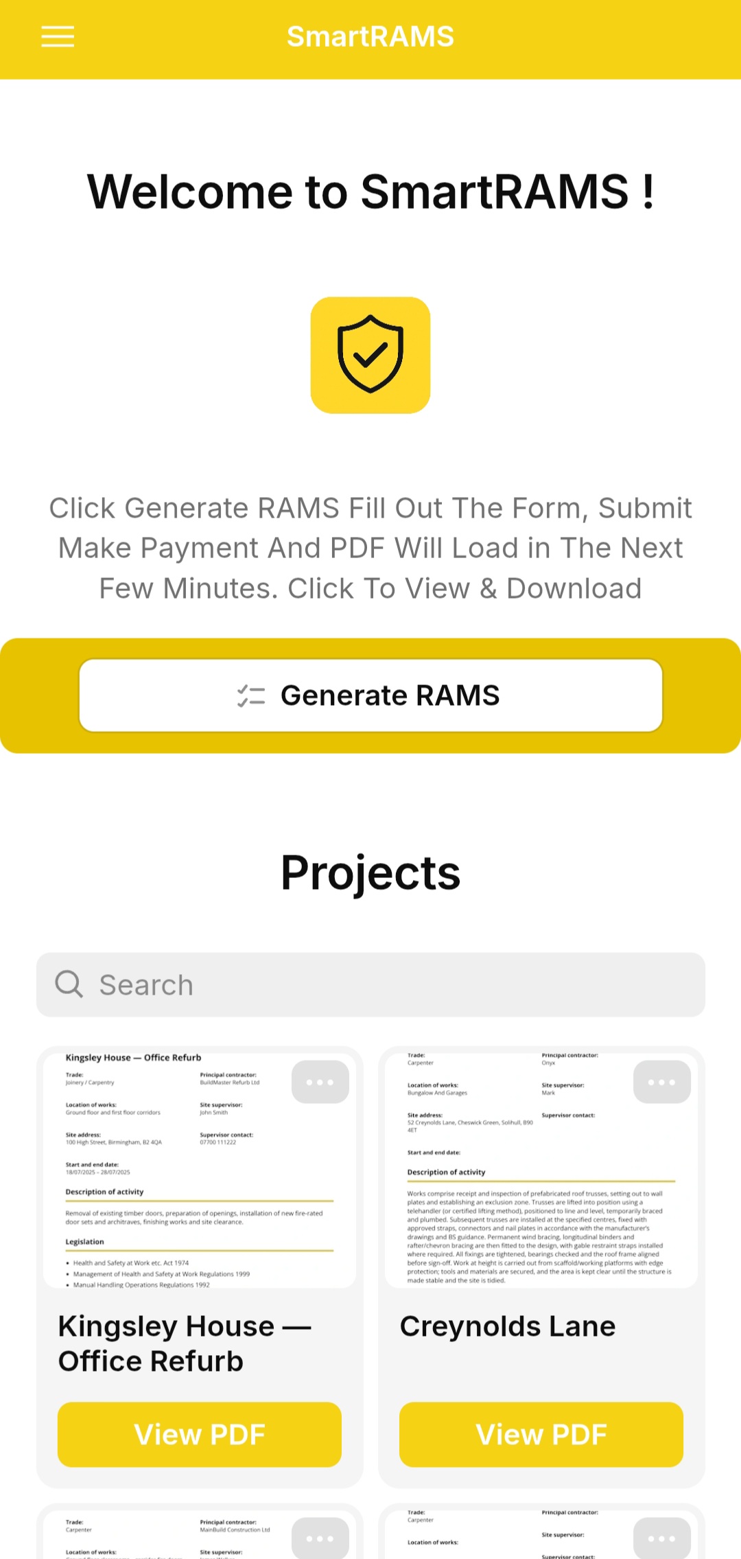 SmartRAMS mobile app preview on a smartphone